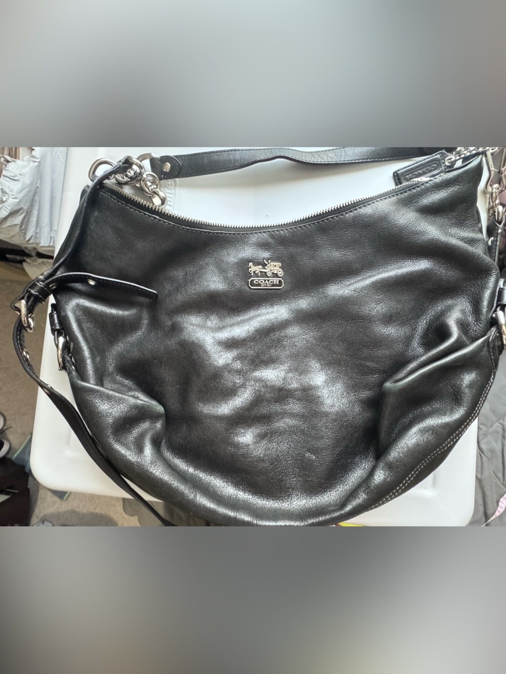 Coach Black Leather Shoulder Bag with Silver Hardware